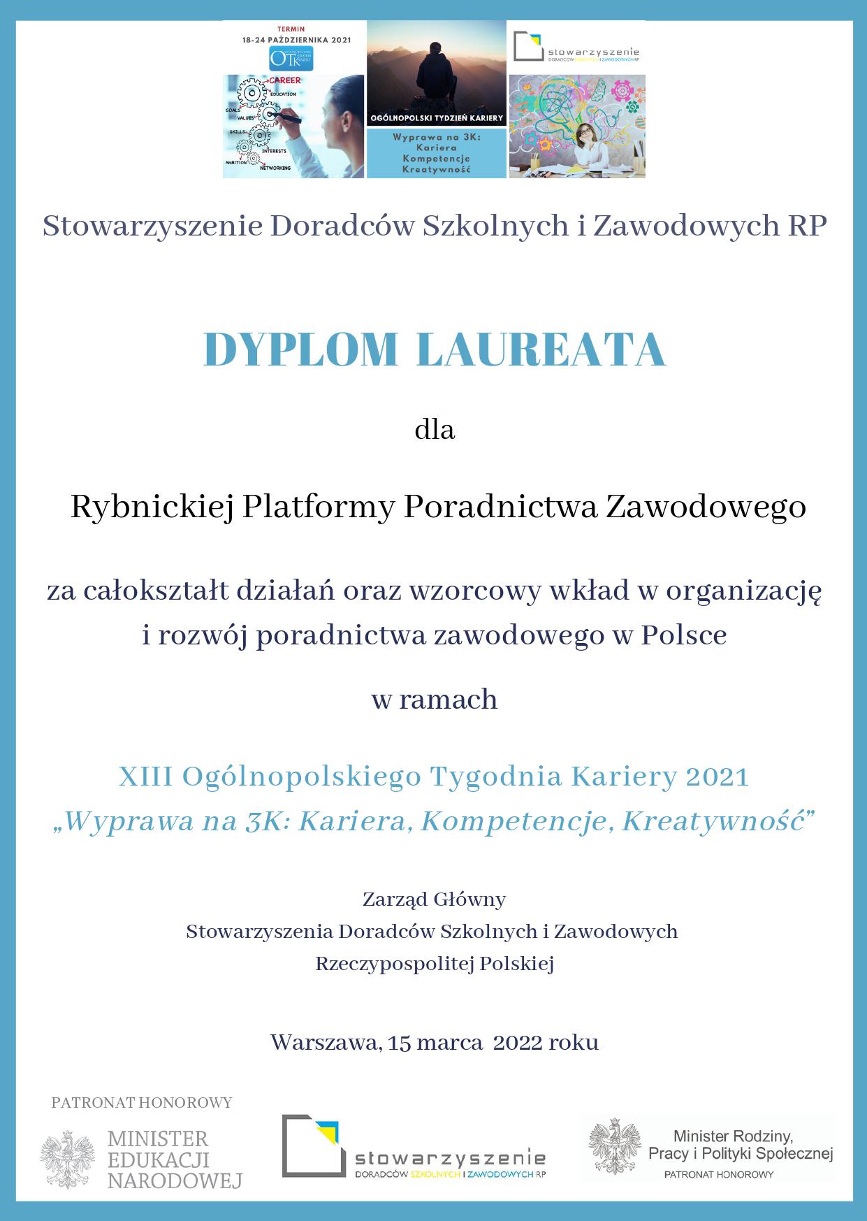 Dyplom Laureata OTK 2021 Platforma Rybnik
